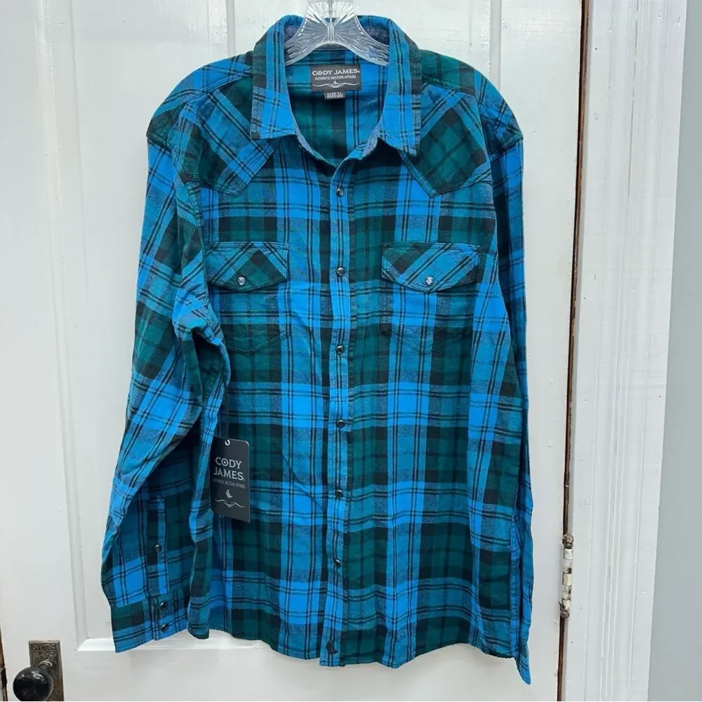 NWT Cody James‎ western wear flannel plaid pearl snap long sleeve shirt men's xl